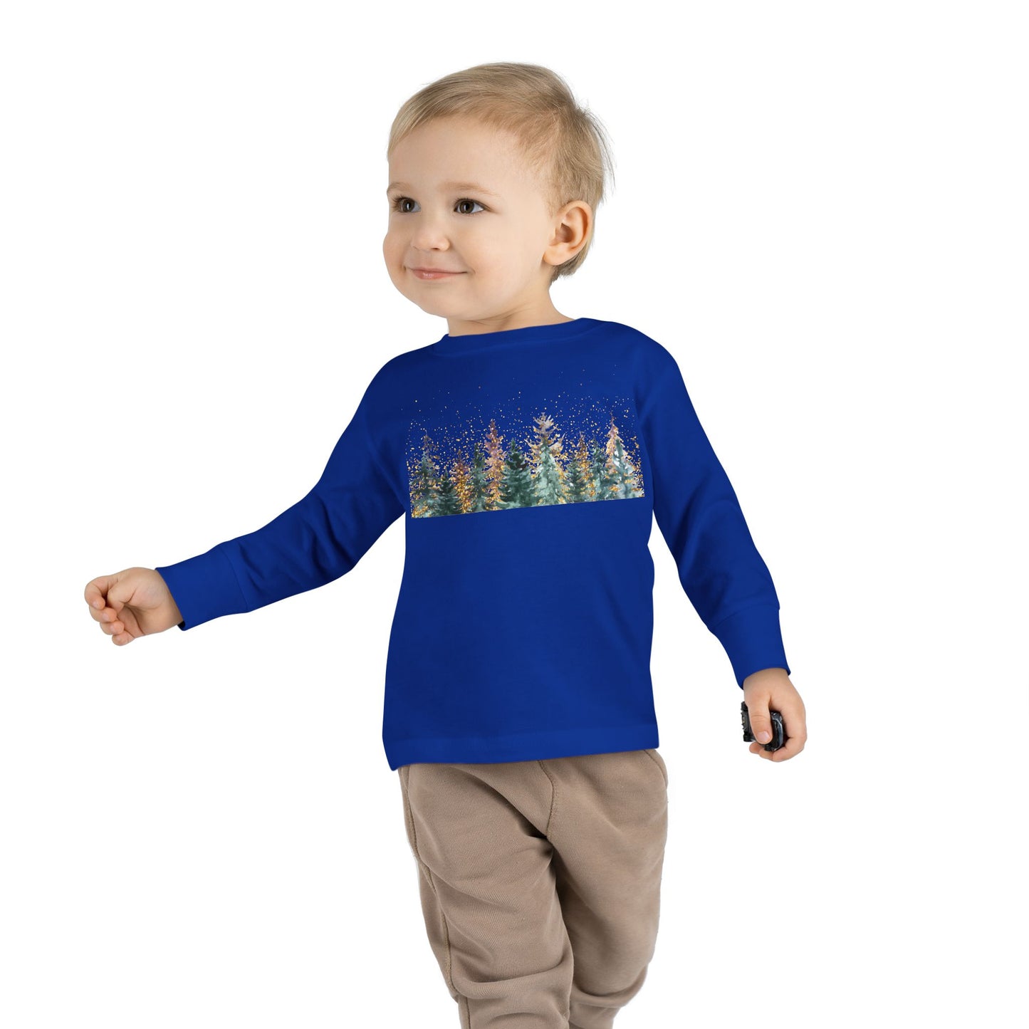 Toddler Long Sleeve Tee — Watercolor Pine Forest Kids Shirt (Woodland Nature Design)