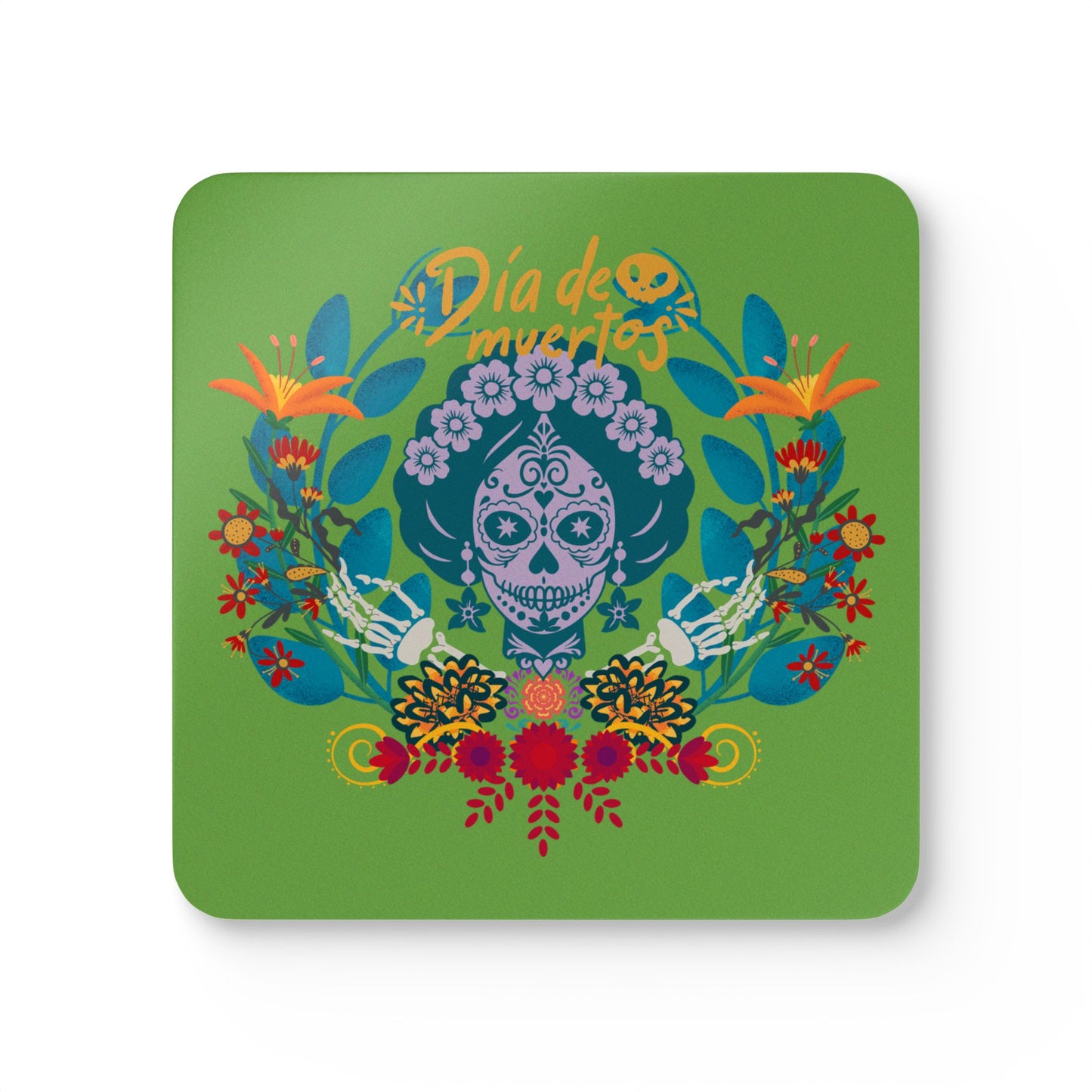 Dia de los Muertos - green Corkwood Coaster Set