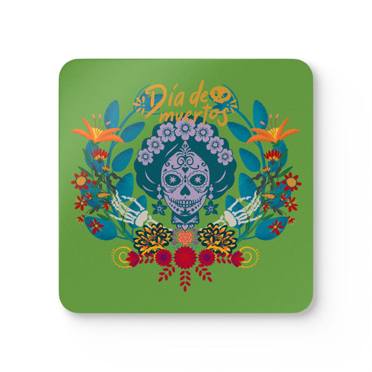 Dia de los Muertos - green Corkwood Coaster Set
