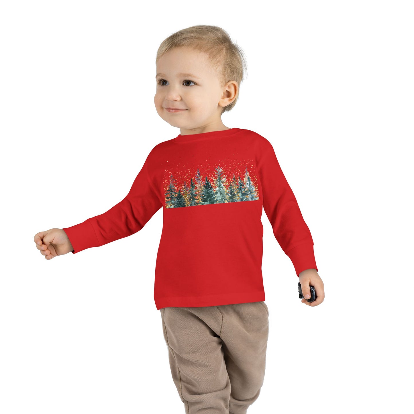 Toddler Long Sleeve Tee — Watercolor Pine Forest Kids Shirt (Woodland Nature Design)