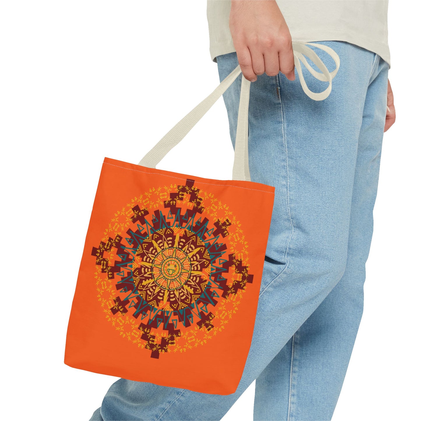 Vibrant Aztec/Mayan Calendar Inspired Mandala Tote Bag | Eco-Friendly Shopping Bag, Beach Bag, Gift for Her, Boho Style, Art Print Bag