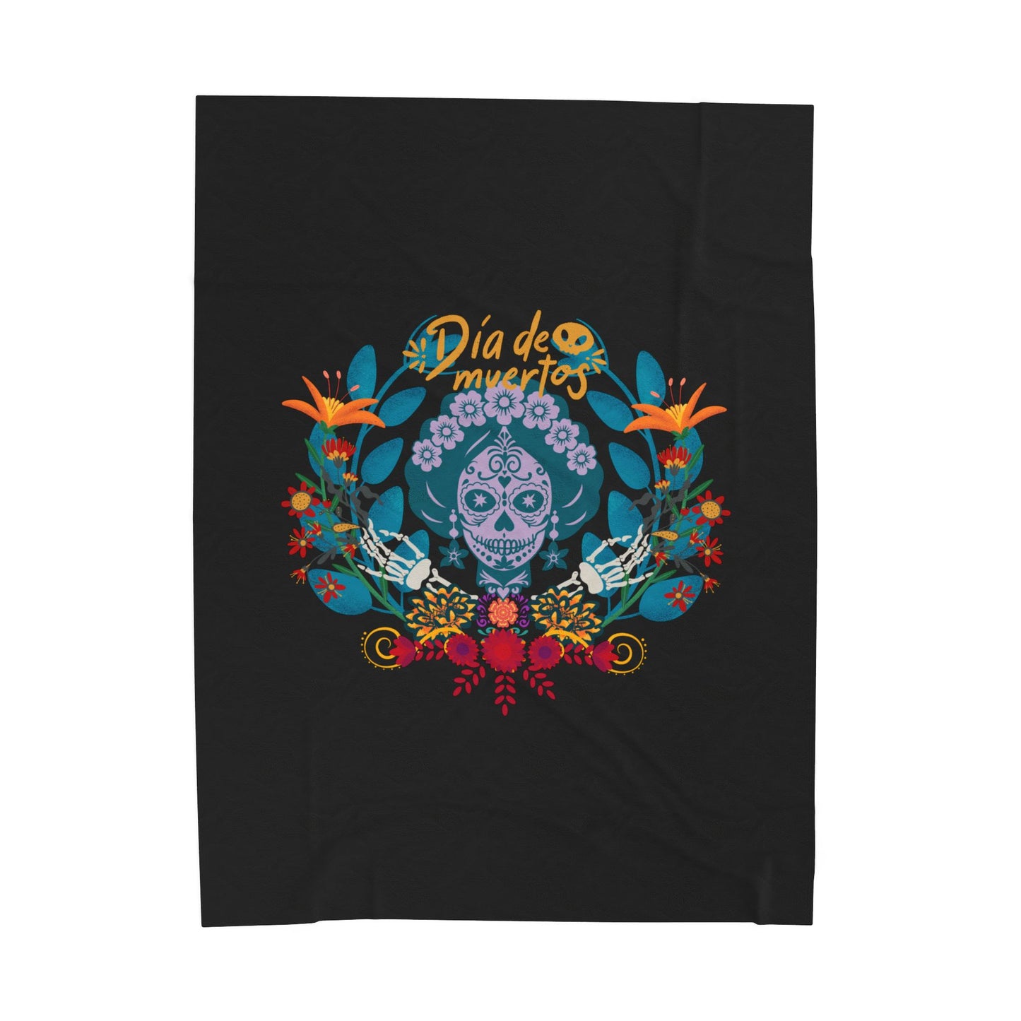 Dia de Muertos Velveteen Plush Blanket, Cozy Throw for Home Decor, Halloween Blanket, All-Season Comfort, Cultural Celebration