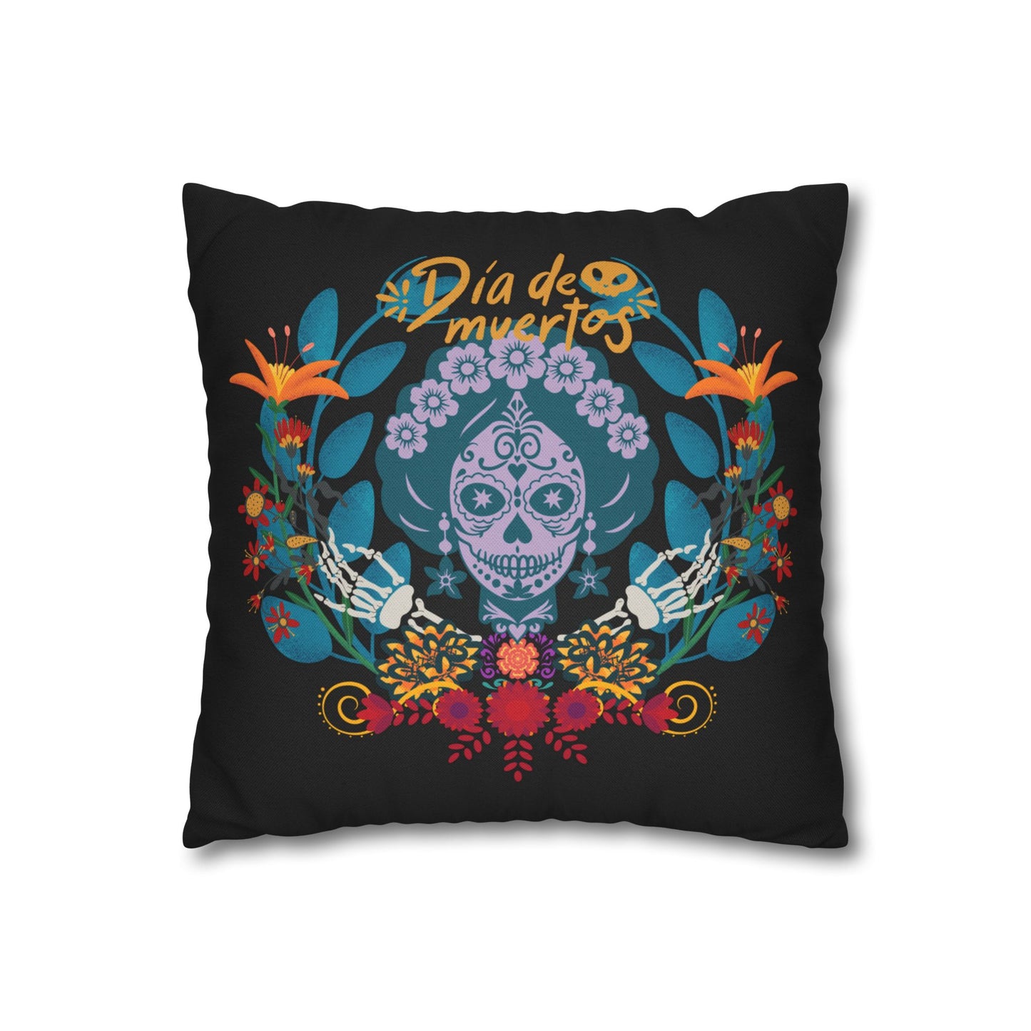 Day of the Dead Pillowcase, Decorative Cushion Cover, Halloween Decor, Mexican Celebration, Sugar Skull Bedding