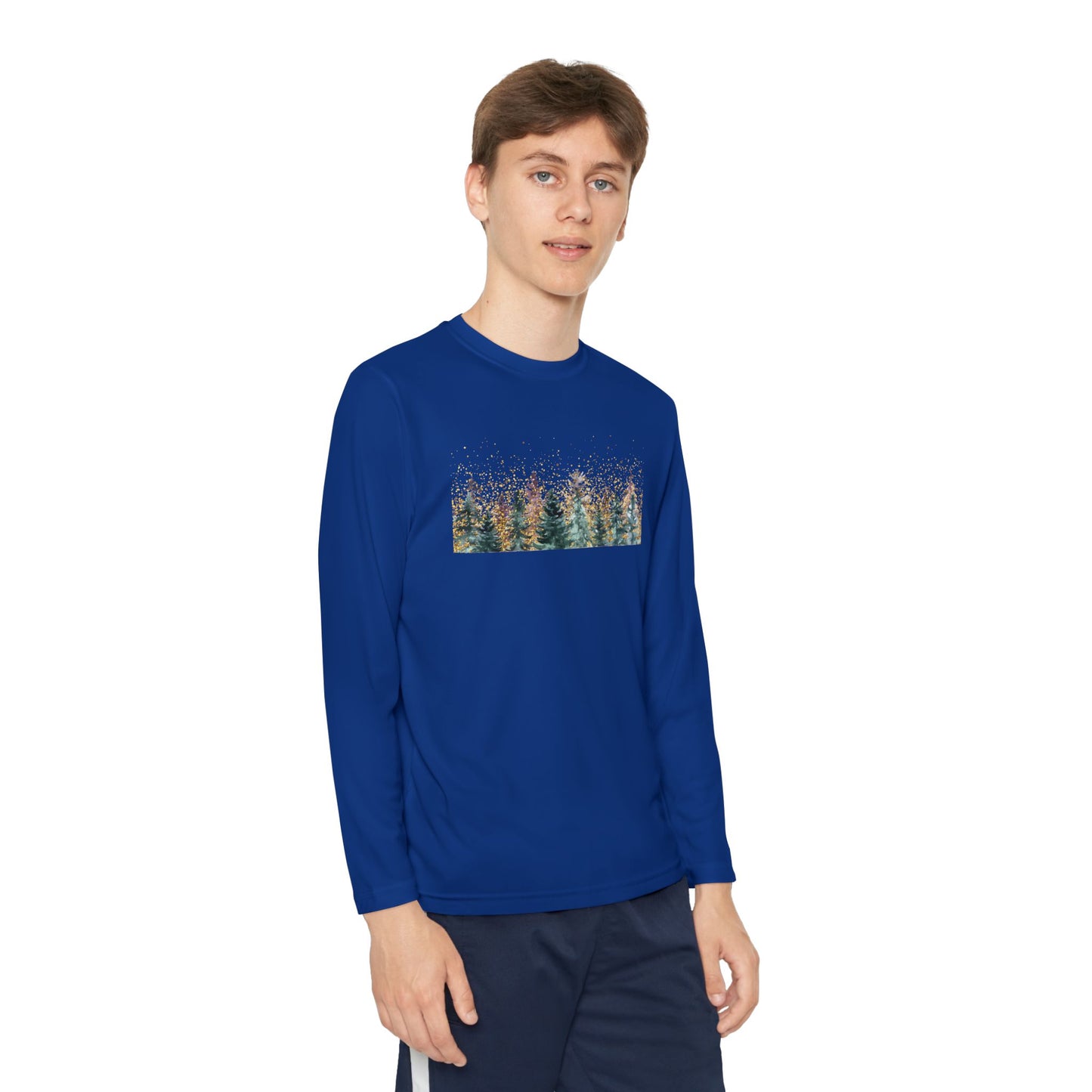 Youth Long Sleeve Tee - Watercolor Pine Forest Graphic