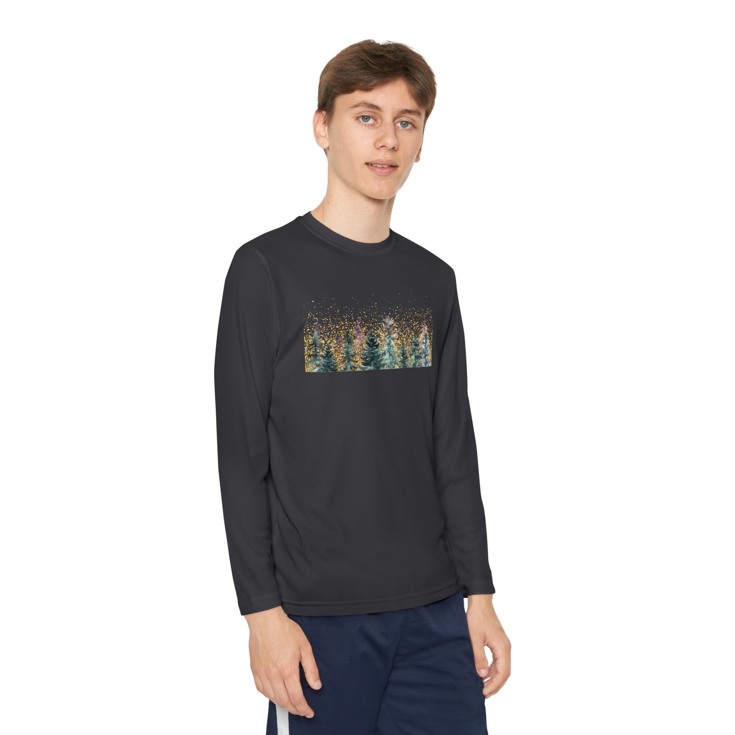 Youth Long Sleeve Tee - Watercolor Pine Forest Graphic