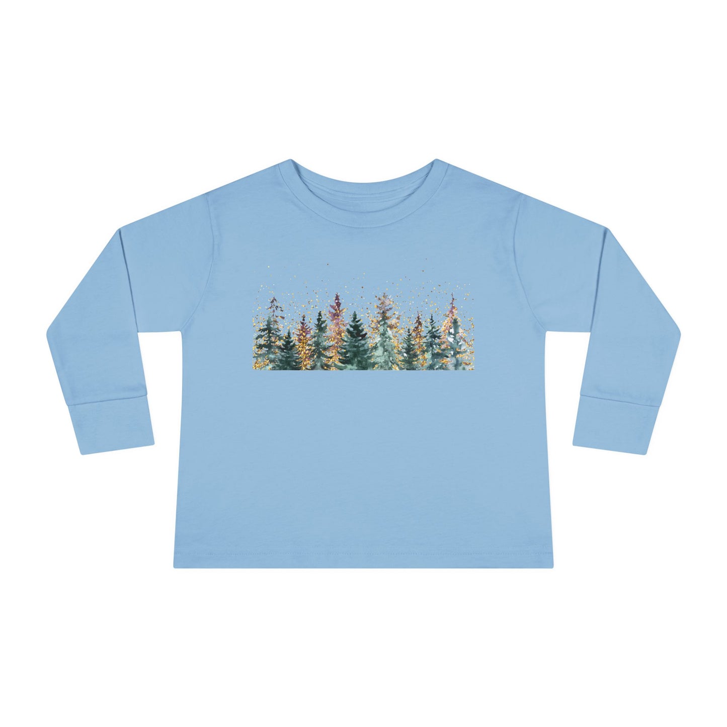 Toddler Long Sleeve Tee — Watercolor Pine Forest Kids Shirt (Woodland Nature Design)