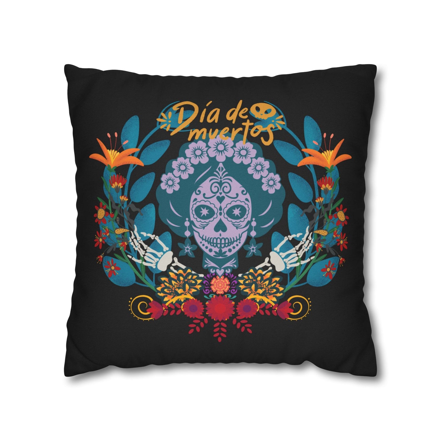 Day of the Dead Pillowcase, Decorative Cushion Cover, Halloween Decor, Mexican Celebration, Sugar Skull Bedding