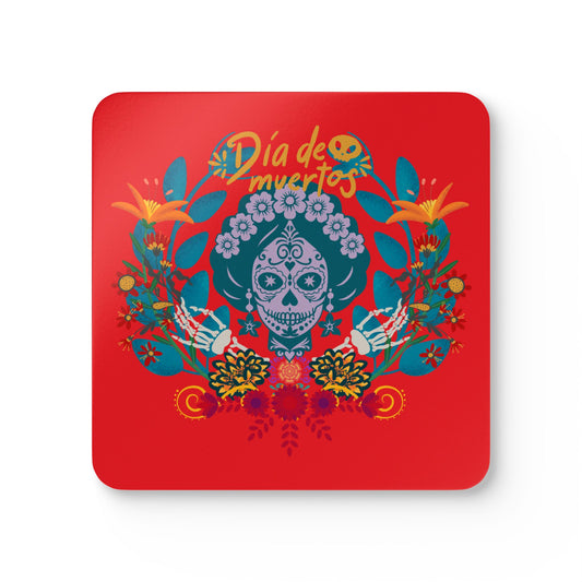 Dia de los Muertos - red Corkwood Coaster Set