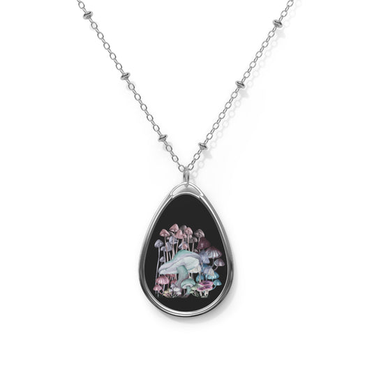 Elegant Oval Necklace with Enchanted Mushroom Design, Nature Jewelry, Gift for Her, Boho Chic Accessory, Unique Fashion Statement