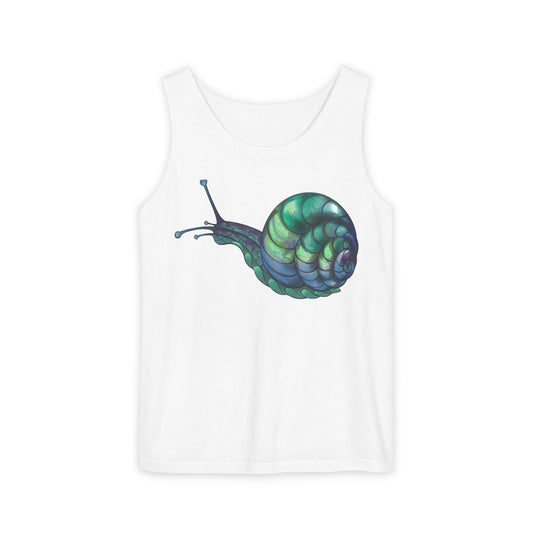 Snail Art Unisex Tank Top, Trendy Graphic Tee, Summer Fashion, Eco-Friendly Apparel, Beachwear, Gift for Nature Lovers