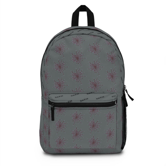 Dark Grey  and Red Heart Web Backpack for Students, Stylish School Bag, Art Tote, Unique Gift for Teens, Boho Travel Accessory