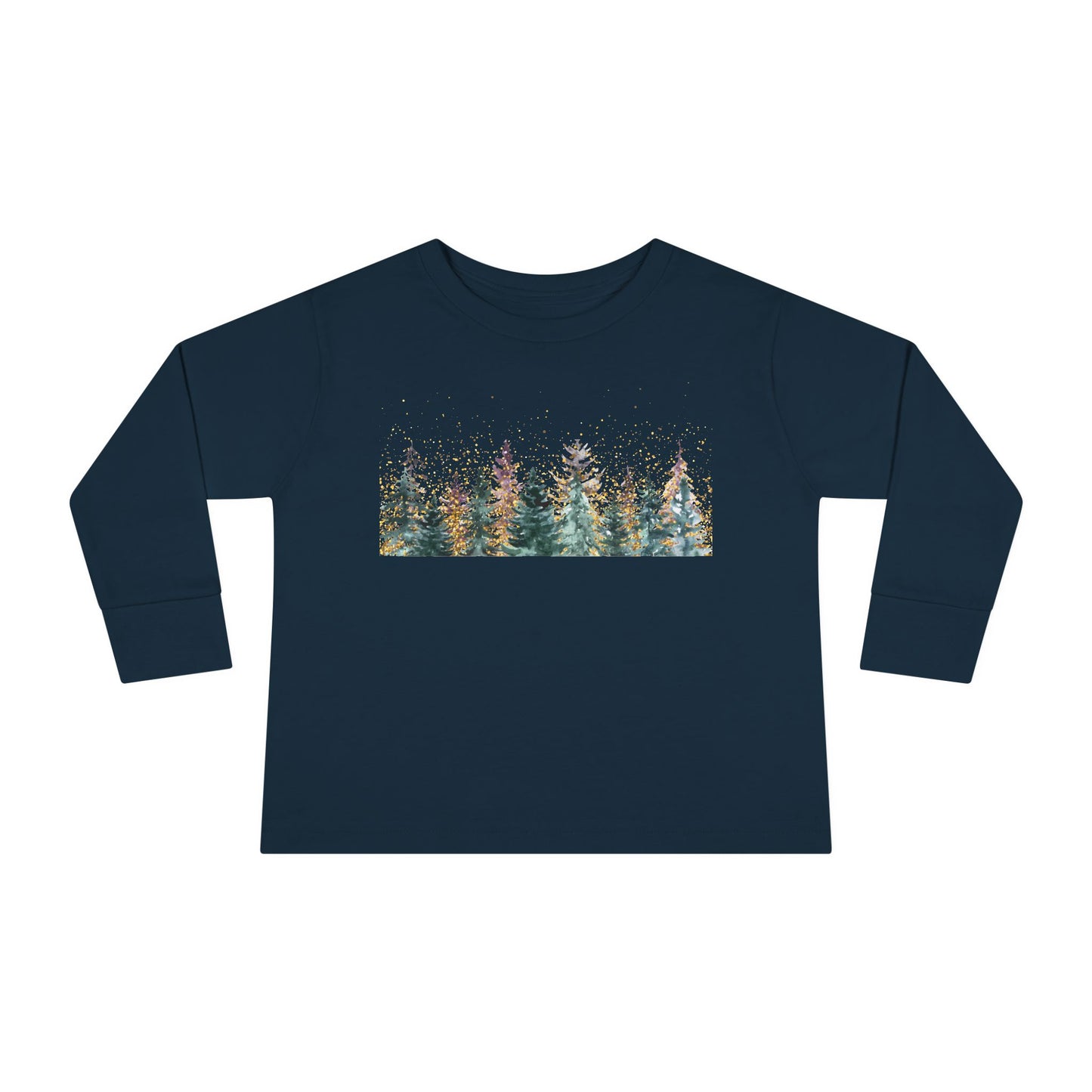 Toddler Long Sleeve Tee — Watercolor Pine Forest Kids Shirt (Woodland Nature Design)
