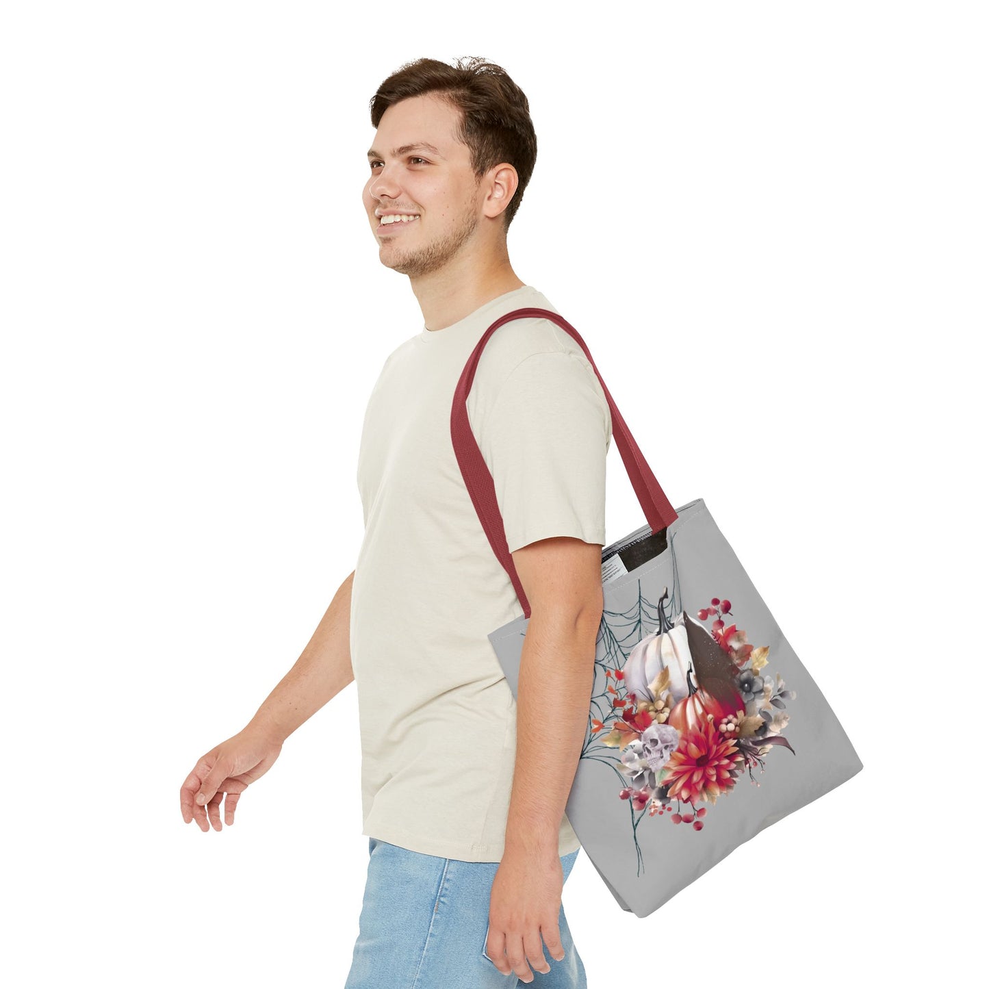 Halloween Floral Tote Bag | Spooky Fall Accessories, Trick or Treat Bag, Book Tote, Autumn Gift, Eco-Friendly Tote
