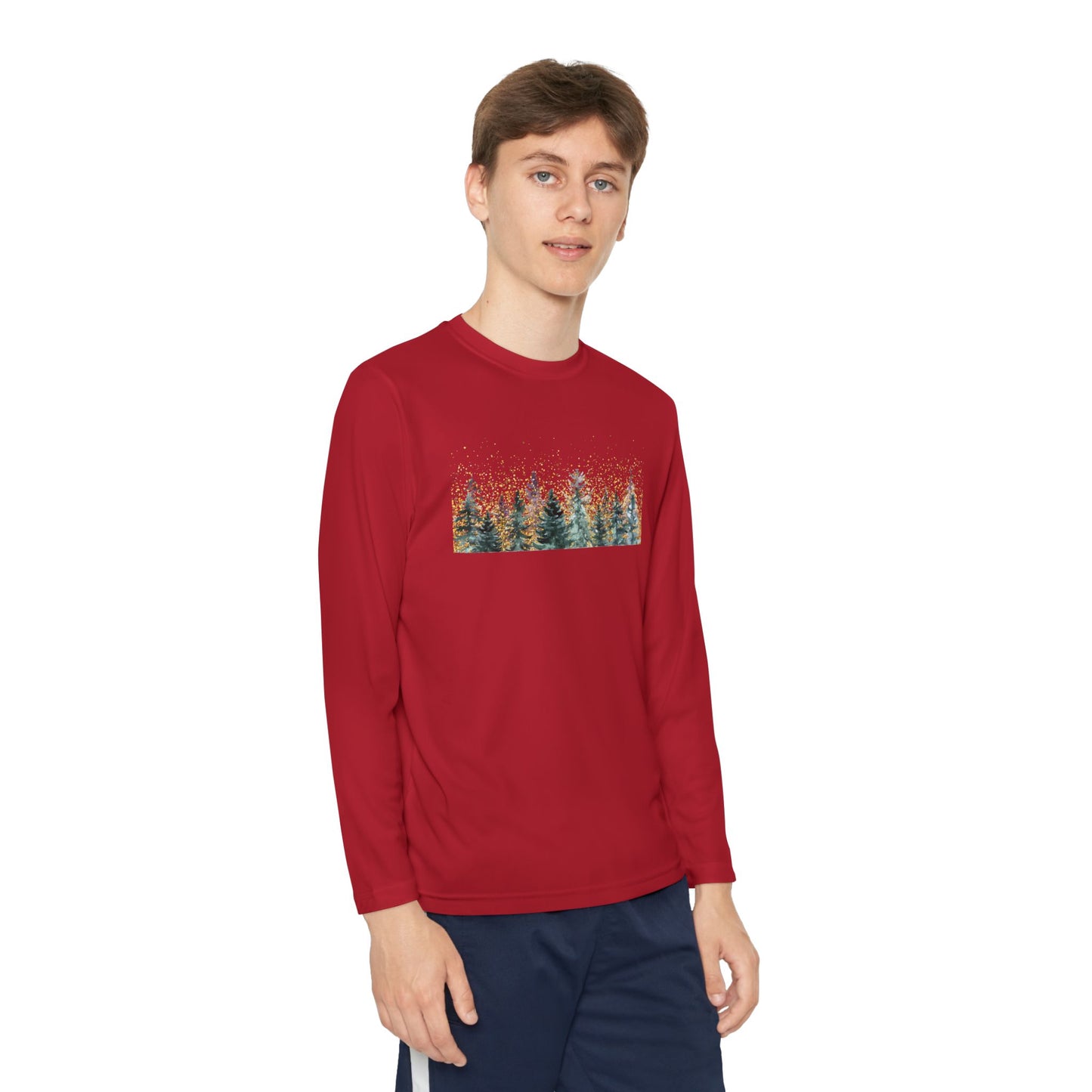 Youth Long Sleeve Tee - Watercolor Pine Forest Graphic