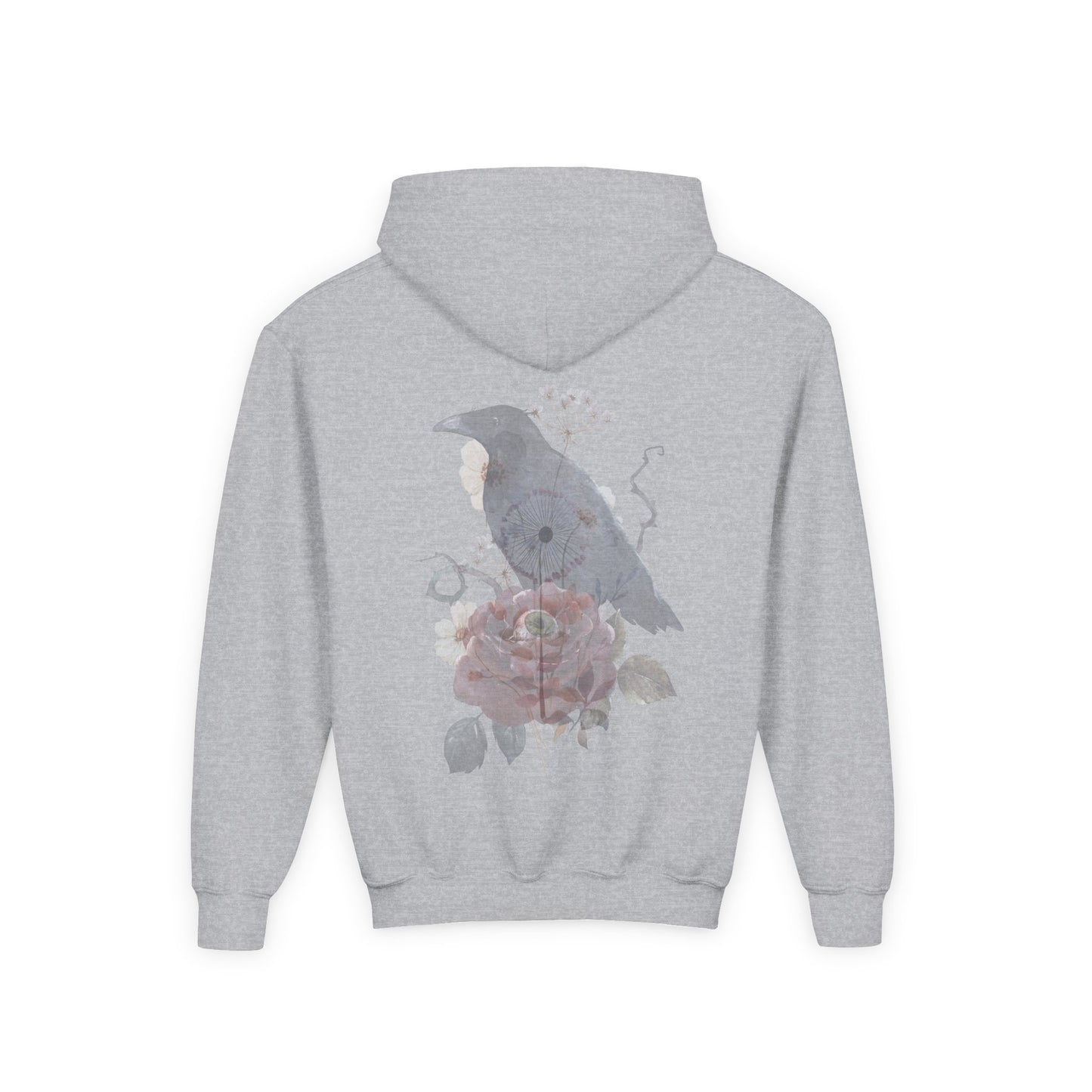 Floral Raven Youth Hoodie | Cozy Sweatshirt for Kids | Gift for Bird Lovers, Fall Fashion, Nature-Inspired Apparel