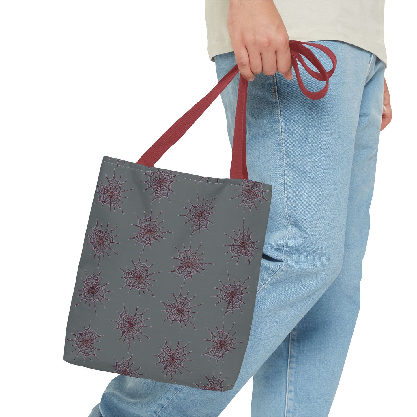 Chic Dark Grey and red Heart Web Tote Bag, Stylish Grocery Bag, Eco-Friendly Shopping Tote, Gift Bag for Her, Casual Beach Bag