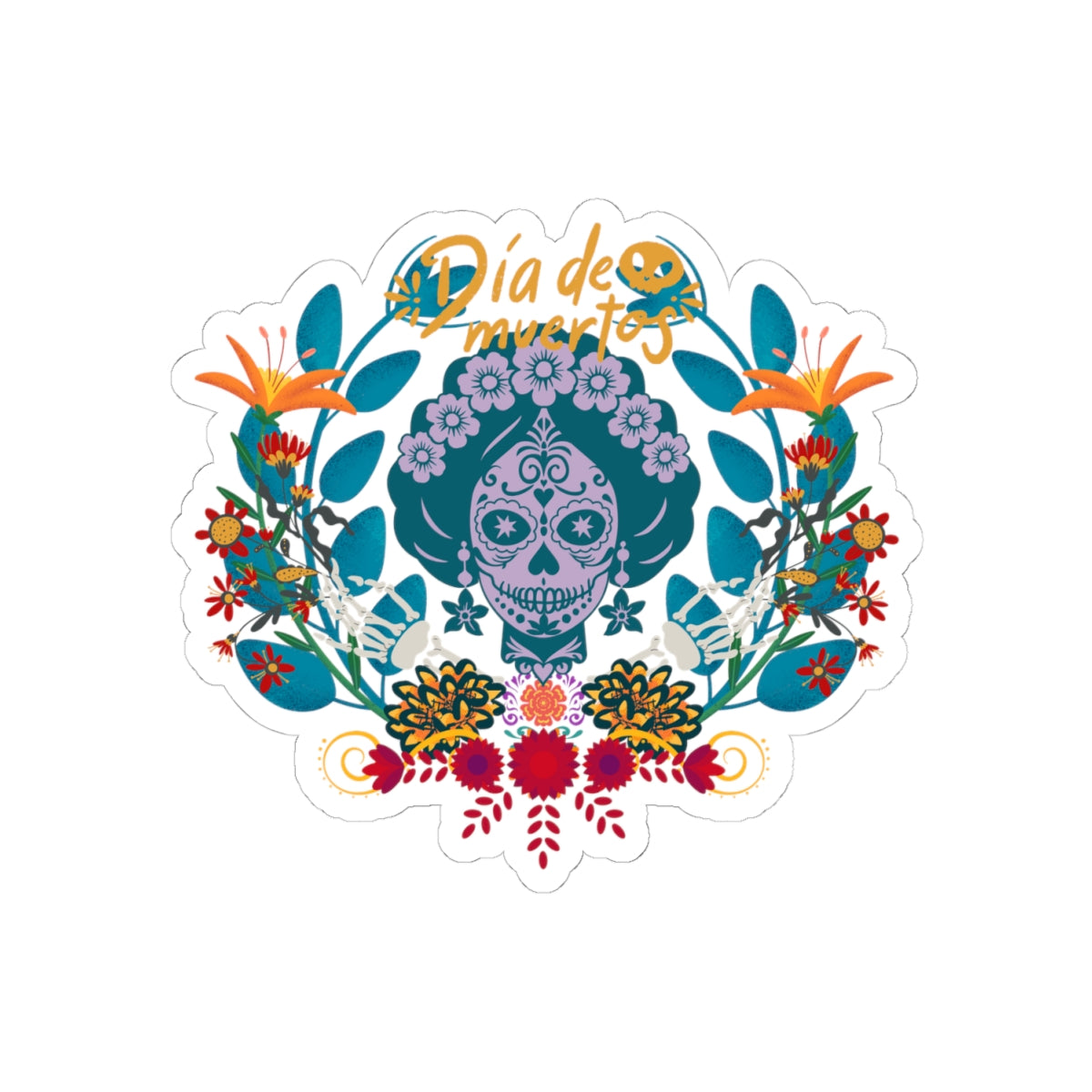 Dia de Muertos Kiss-Cut Stickers | Sugar Skull Art | Floral Decor | Fiesta Party Supplies | Laptop & Scrapbooking